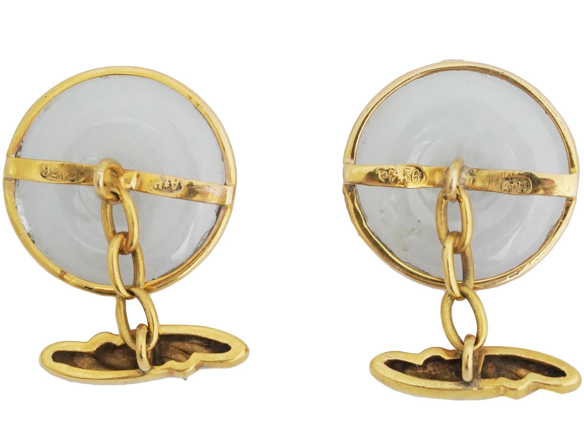 RUSSIAN 14K GOLD, RUBY AND MOONSTONE CUFF LINKS PIC-2